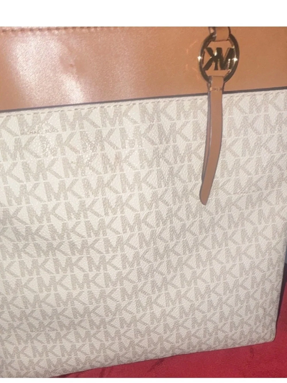 Michael Kors White & Tan MK Logo Messenger Bag